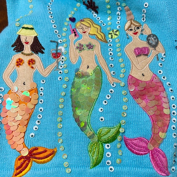 Vintage Jack B. Quick blue mermaid sequin beaded embroidery sweater cardigan M - Picture 10 of 16